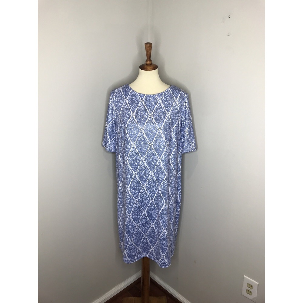 NWT ELIZABETH McKAY JENNA Blue & White Sheath‎ Dress Size XL Extra-Large